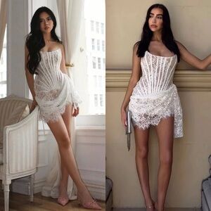 HEIRESS BEVERLY HILLS White Lace Corset Draped Mini Dress Size XL MRSP $368 NWT